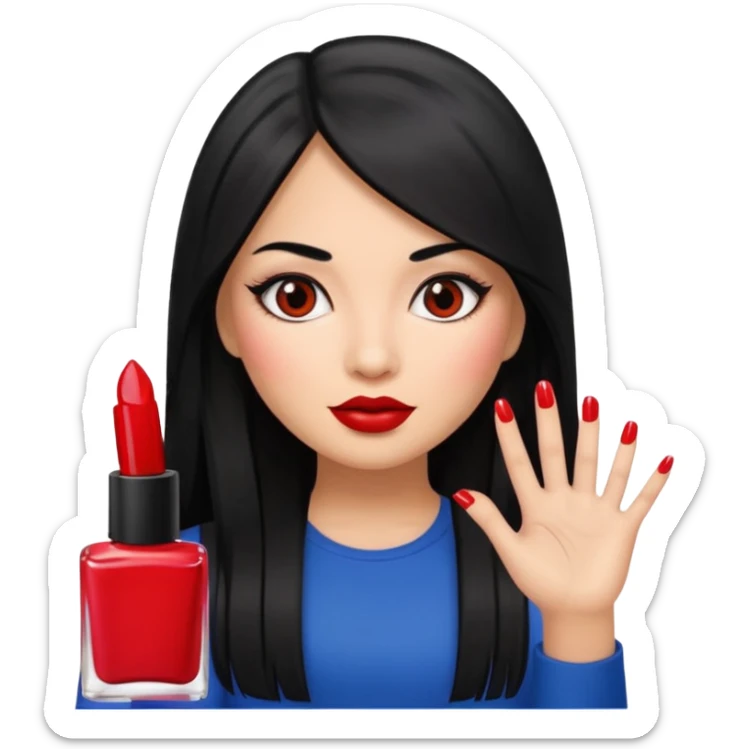 latina girl with straight long hair thats black memoji with nail sticker
