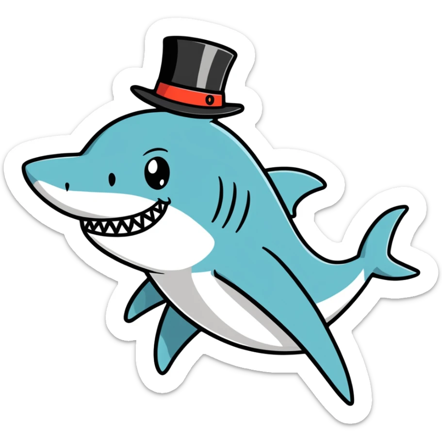 Shark with a top hat sticker