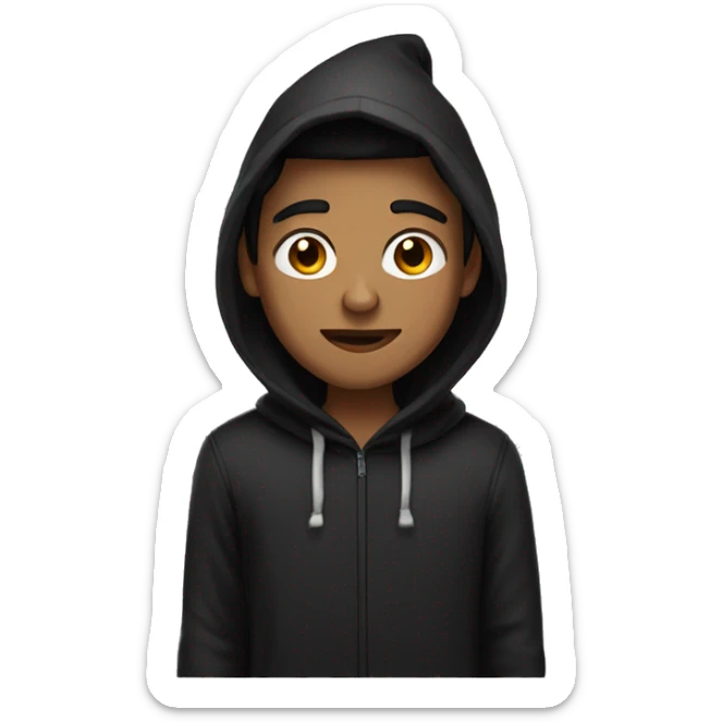 A young man with short dark hair, wearing a wizard hat and a black hoodie sticker