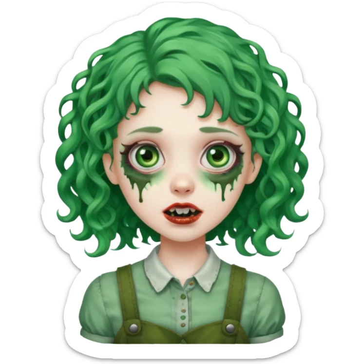 uma garota zumbi com o cabelo cacheado meio ondulado que usa aparelho cabelo grande sticker