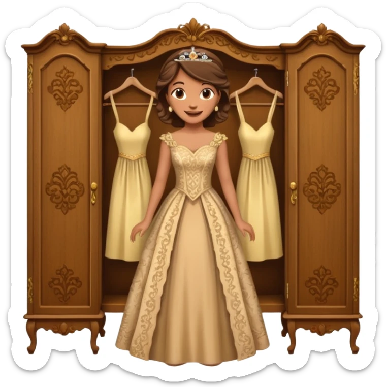 The characters in the fairy tale "Beauty and the Beast" are transformed into a wardrobe lady by magic sticker