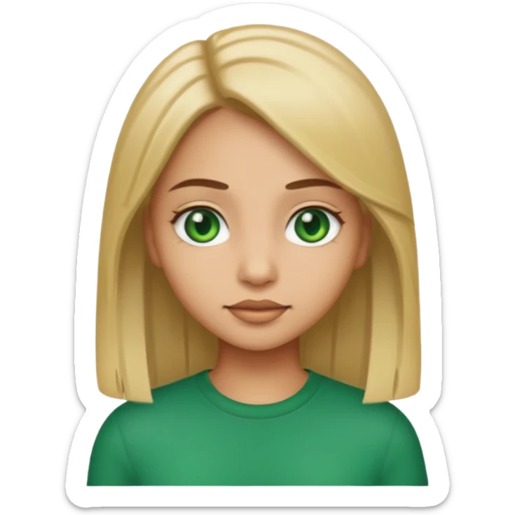 Light skin girl emoji with straight hair and green eyes sticker