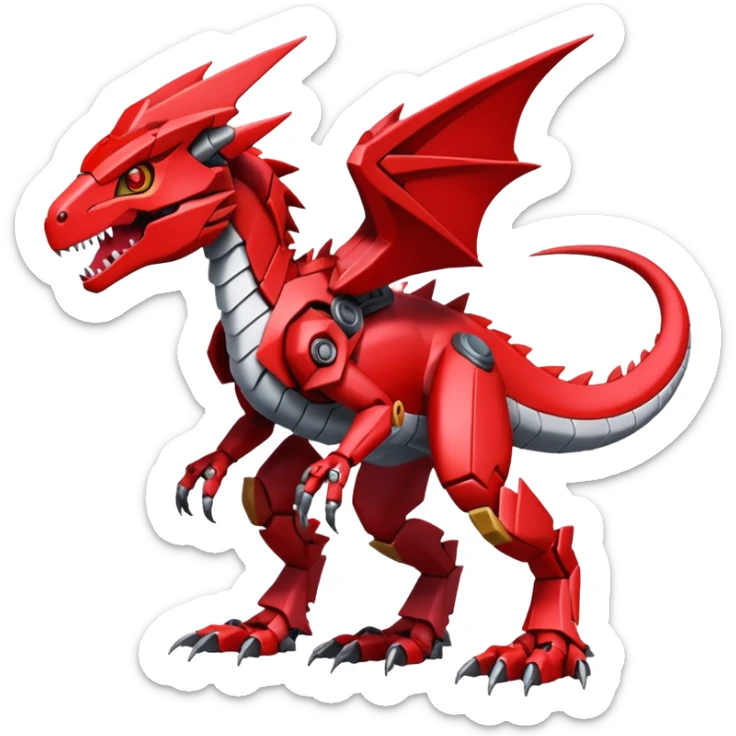Cool Edgy Futuristic Red Digimon-Fakemon-Guilmon-Velociraptor-Dragon-Mecha full body sticker
