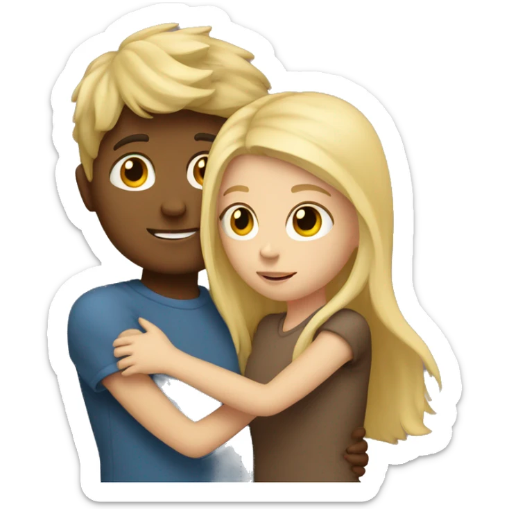 Boy with blonde hair hugging girl with brown hair sticker