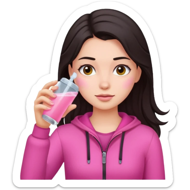 Emoji de menina de cabelos escuros hidratando o cabelo com roupas rosa sticker