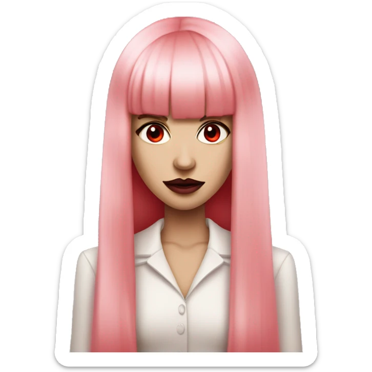 beautiful vampire woman with long hair  pastel pink straight bangs and red eyes wielding radar sticker