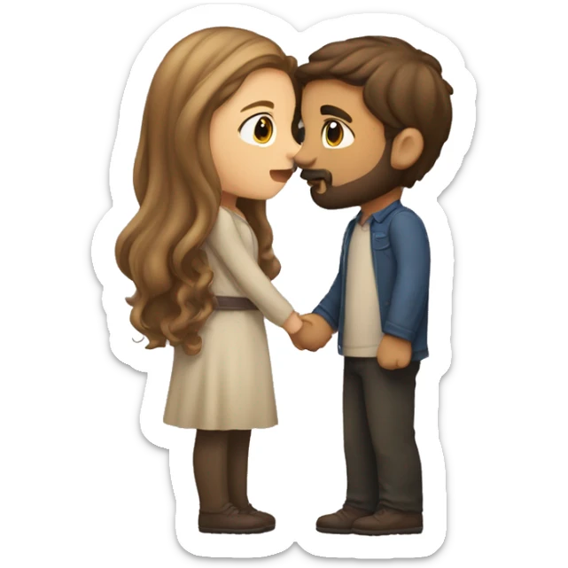 girl with a long light brown hair kissing a boy with a brown hair and with a beard  sticker