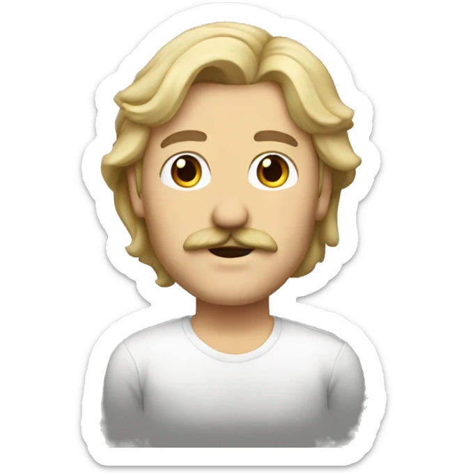 44-year-old blond-haired, brown-eyed man with a mustache and long hair sticker