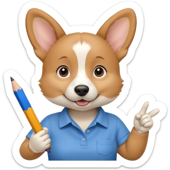 perrita caricatura gorgi gales trabajadora con camiseta celeste apuntando con un lapiz hacia el costado izquierdo sticker