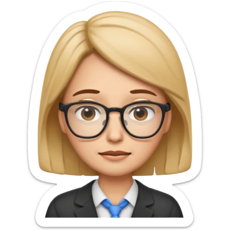 emoji-style face of a teacher character with glasses, professional yet friendly, cartoon-like style, tired emotion sticker