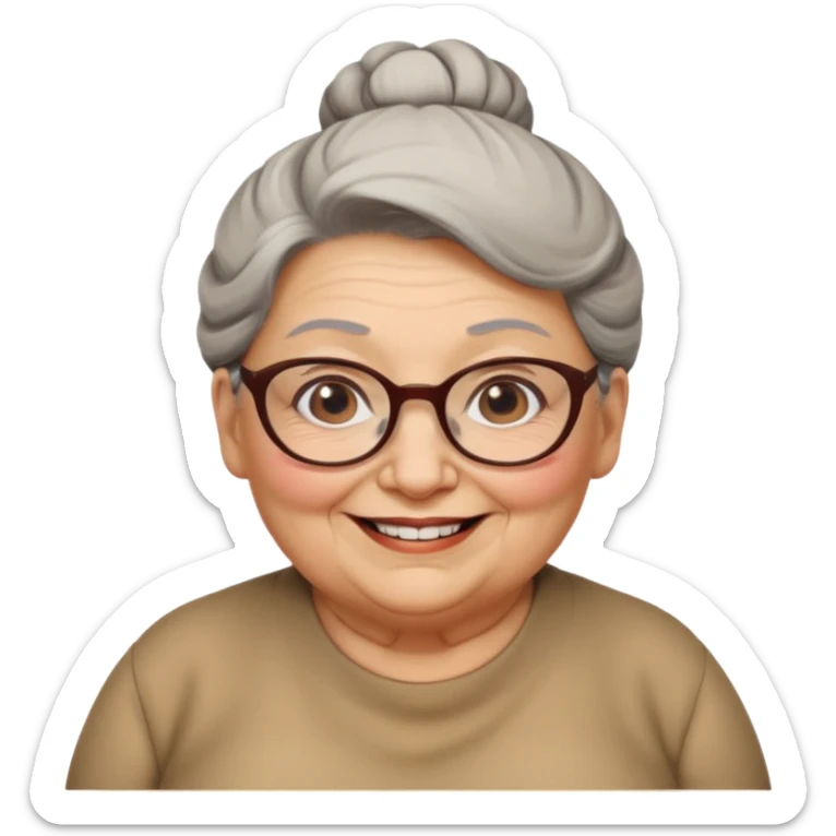 fat old woman with big bun hair and glassess, no earrings sticker