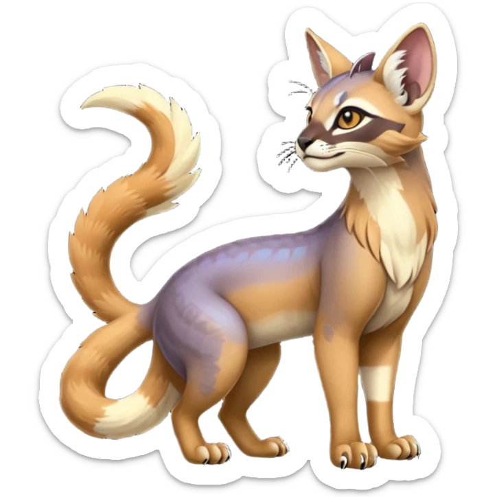 Colorful dark tropical tribal glorious iridescent divine exotic cute cool beautiful beautiful fantasy-caracal-civet-genet-sergal-vernid-Gryphon-Cacomistle-Trico-oncilla-animal-Fakémon-hybrid-fursona (full body) sticker
