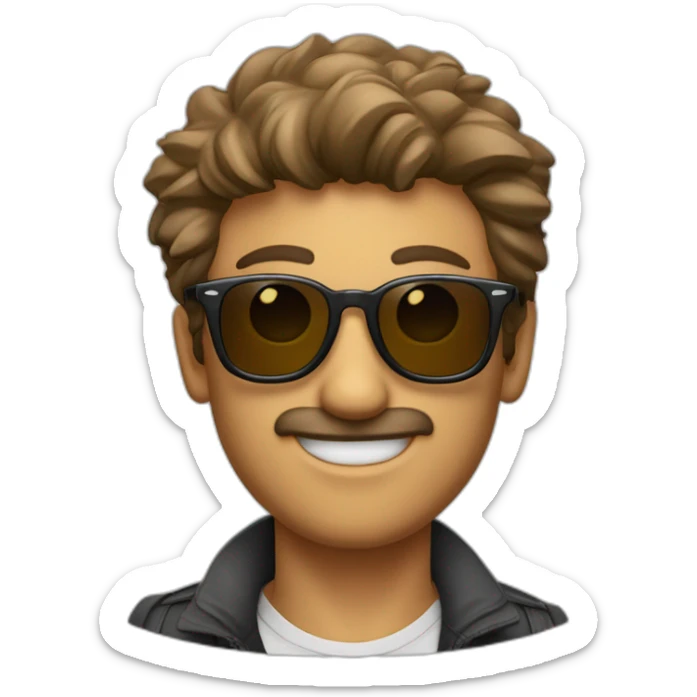 Hombre con el pelo canoso y gafas sujetando una cámara de fotos rayban sticker