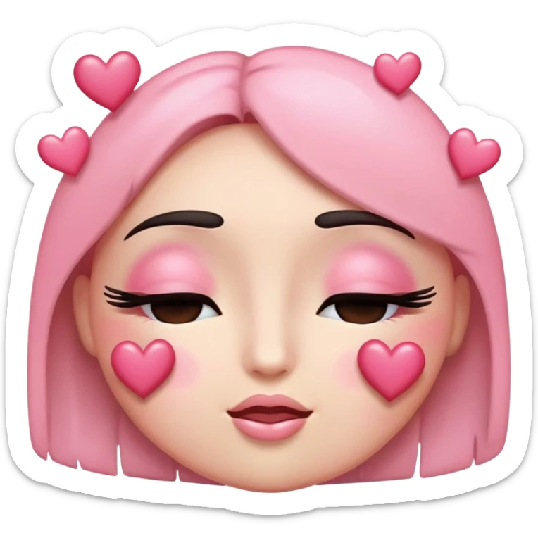 in love emoji with eyes closed and blushing and eyelashes and pink hearts sticker
