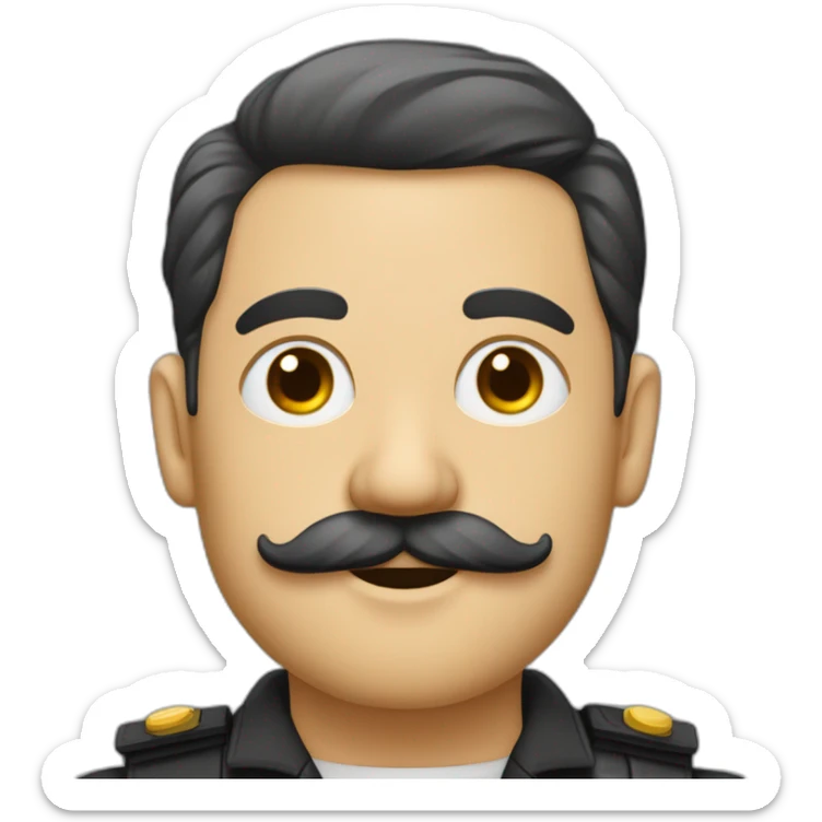 Homme avec des cheveux noirs plaqué sur le côté avec un uniforme allemand et une petite moustache en forme de carré positionner sous son nez sticker