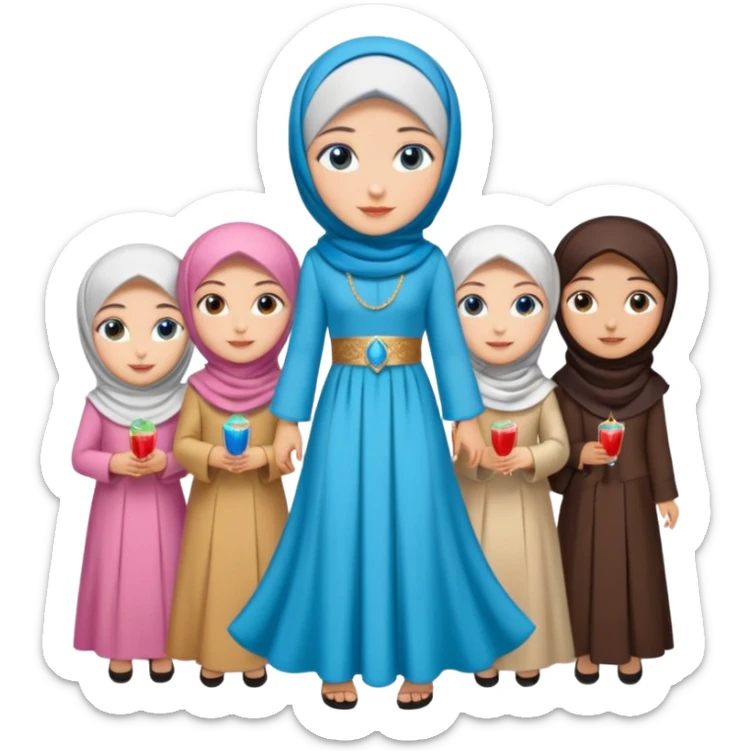 Turkish beautiful finish Konya girls blue eyes with party design hijab long tail dress and the friends have a championship with party details  sticker