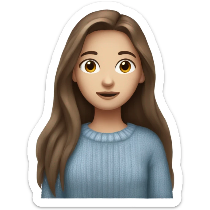 Girl, straight shoulder long brown hair, blue eyes , wearing a cozy sweater  sticker