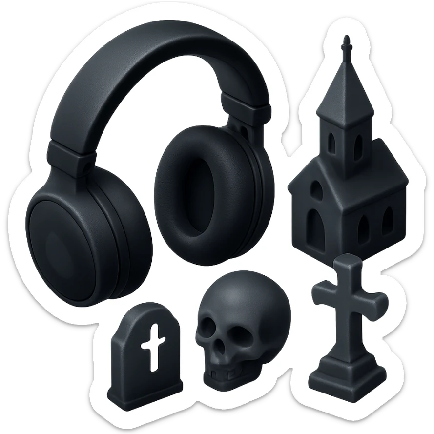 black gothic headphones with frosted black glass and gothic silhouettes in matte glass style sticker