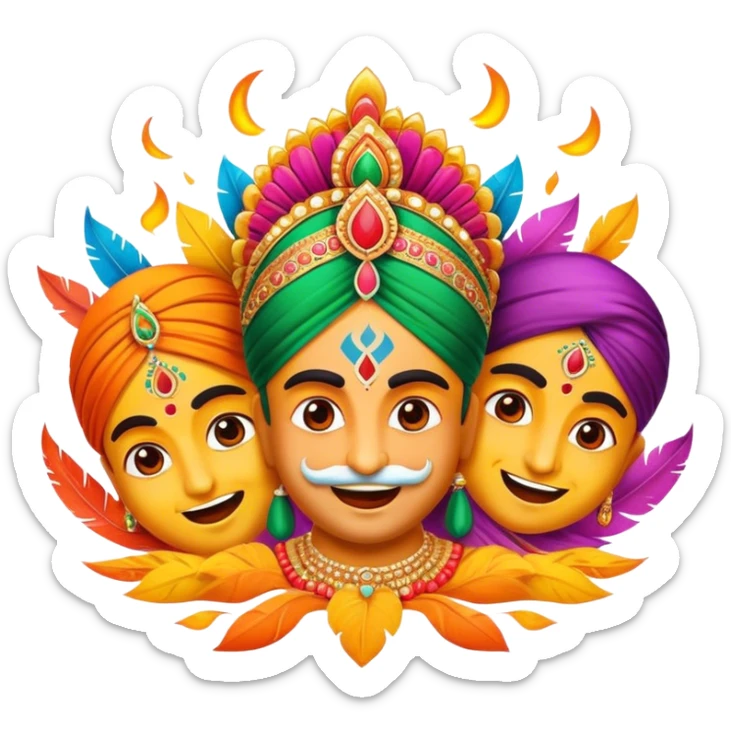 Cinematic Realistic Bollywood Pop Culture Emoji, featuring an energetic portrayal of Indian cinema rendered with dynamic textures and lively, colorful lighting. sticker