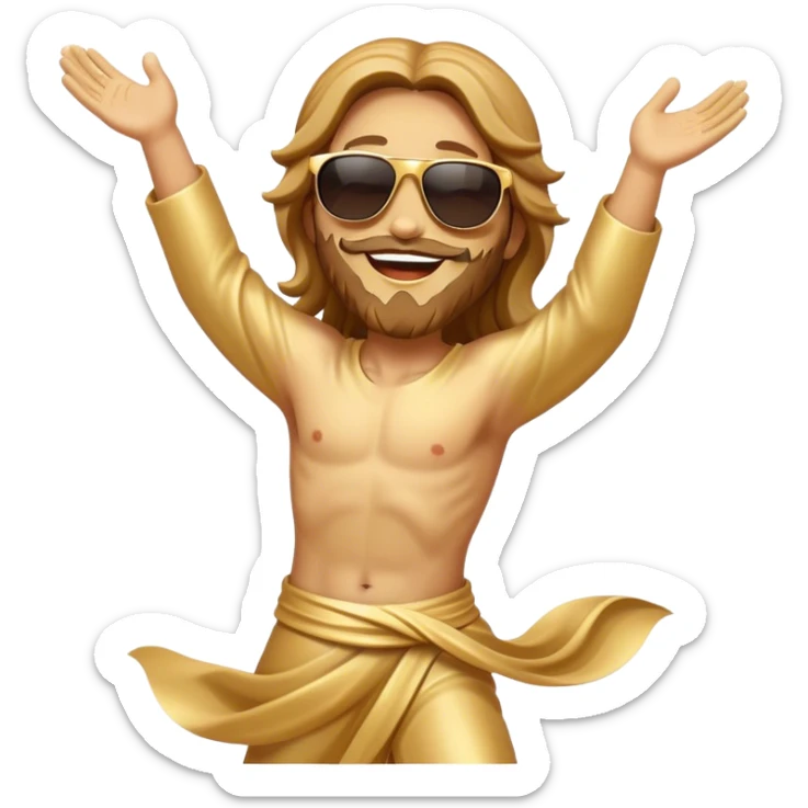 dancing figure of rejoicing Jesus with  sunglases golden  sticker
