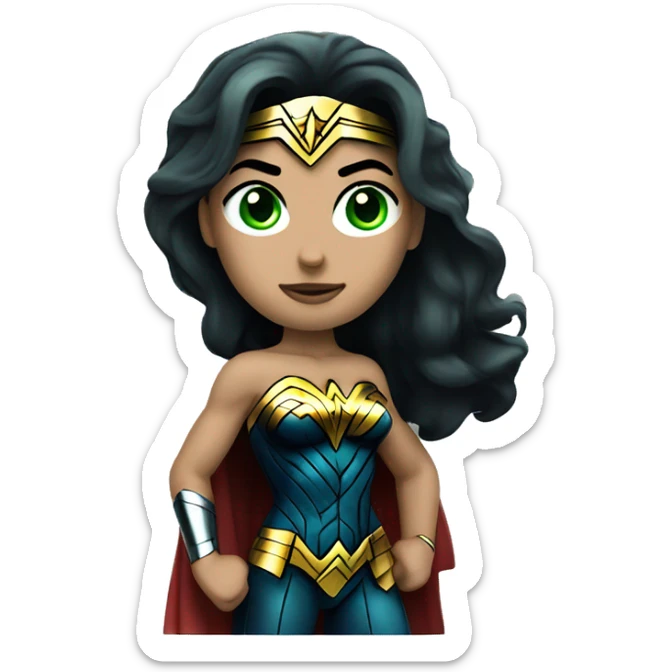 Whole body wonder woman superhero emoji with green eyes sticker