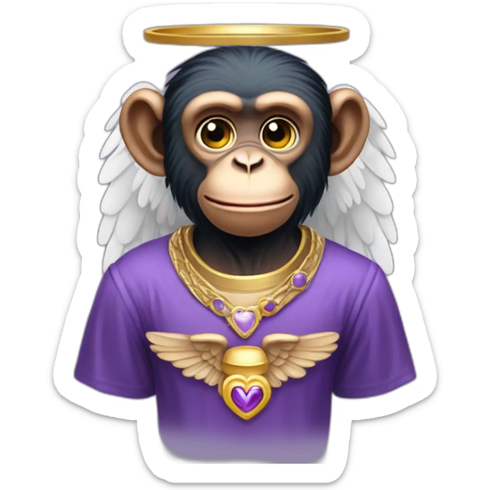chimpanzee angel with a purple heart on his shirt sticker