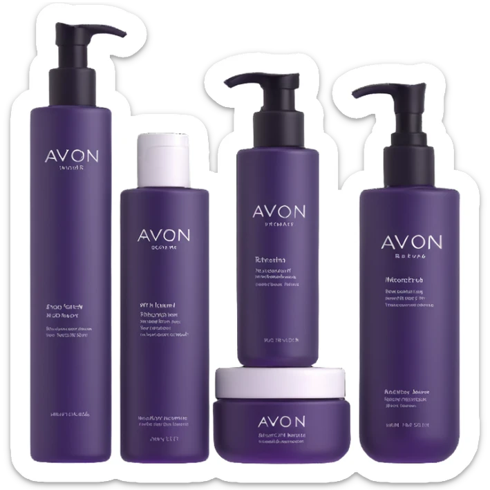 AVON skincare set with facial cleanser, toner, and moisturizer bottles sticker