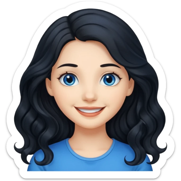 Please generate a portrait of a pretty girl with long, wavy, black hair. She's smiling. sticker