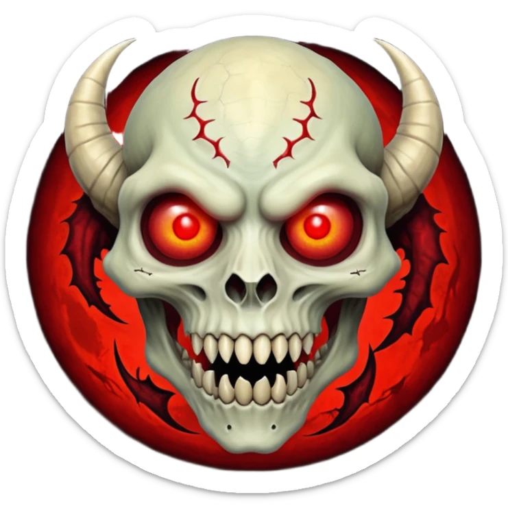 Cursed Crimson Satanic Horned Reptilian Moon Spooky Eerie Ghostly Spectral Zombiefied Skeletal Monsterous Creature Face sticker
