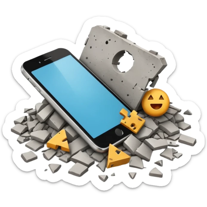 3D iPhone style emoji of debris and ruins, broken pieces of concrete and metal scattered, chaotic structure, isolated on white background, soft shadows, high detail, playful and cute. sticker