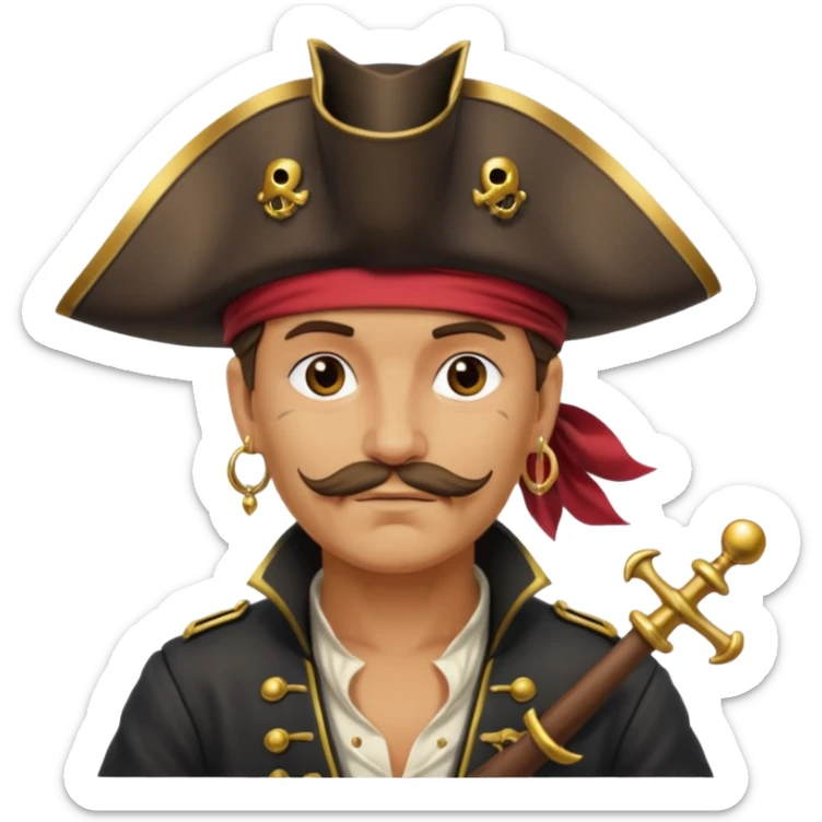 create an emoji of pirate capitan on the bow of the ship in epic posture sticker