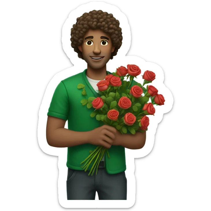 Irish man with curly hair with a bouquet of roses sticker