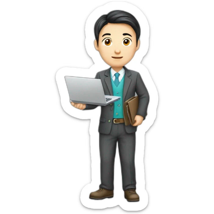 IT specialist man Kazakh in national clothes with laptop in hands sticker