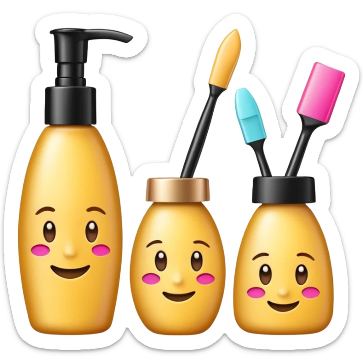 emoji of three beauty products with brand labels and a cursor (selecting a product)
 sticker