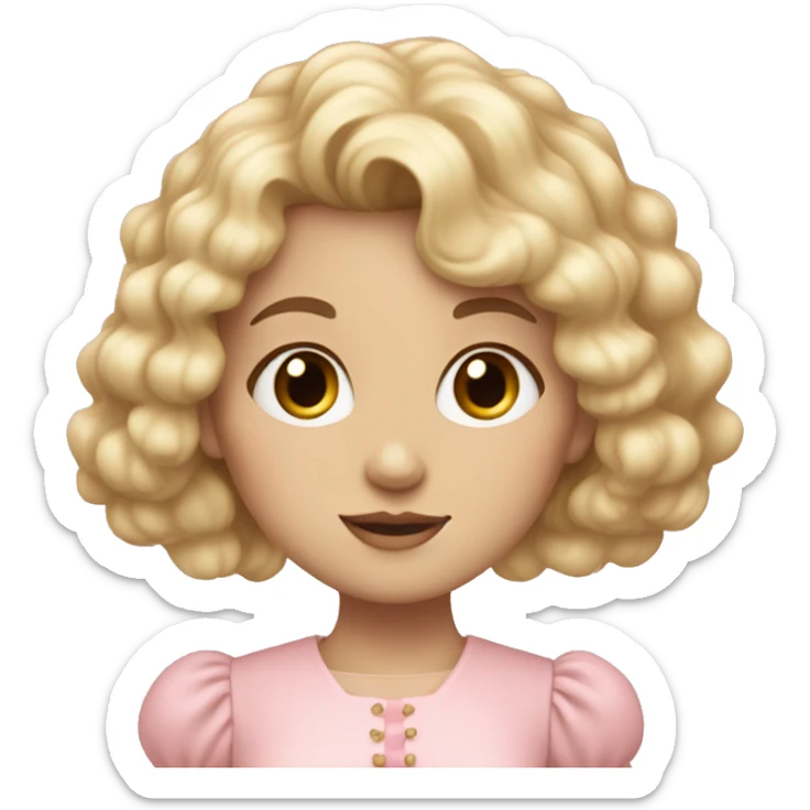 pale girl with bangs and long blonde curly hair and a pastel pink puff sleeve dress sticker