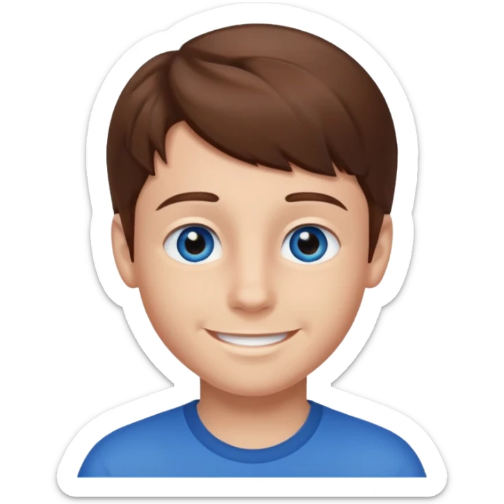 Crie um menino com cabelo castanho escuro com os olhos azuis um menino branco com olho azul  sticker