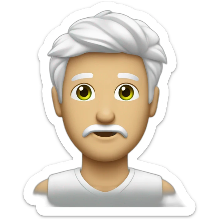 hombre blanco conlente y un peinado clásico de lado, apuntando hacia el frente de medio lado mientras guiña un ojo , usando una franela balnca con dordes verdes sticker