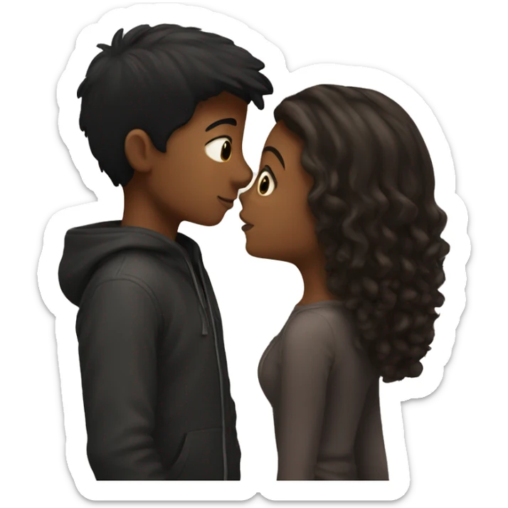Black hair boy Kissing Brown hair girl sticker