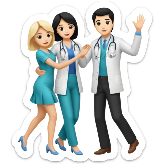 couple dancing full body a doctor black hair  woman blonde sticker