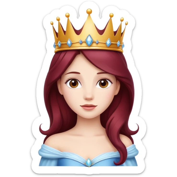Beautiful long burgundy haired girl wearing a princess crown sticker