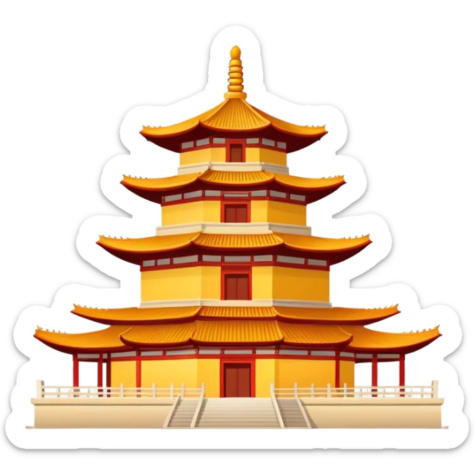Giant Wild Goose Pagoda Xi'an, simplified emoji style with bold outlines and bright colors, cartoon style tall ancient Buddhist pagoda sticker