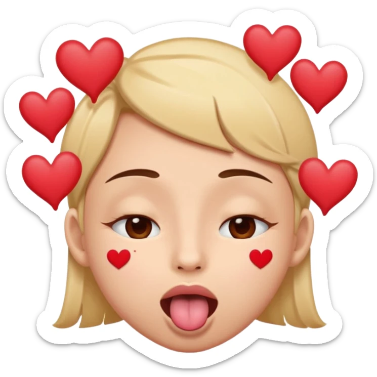 tongue out eyes closed with hearts around the eyes and greet around the face  sticker