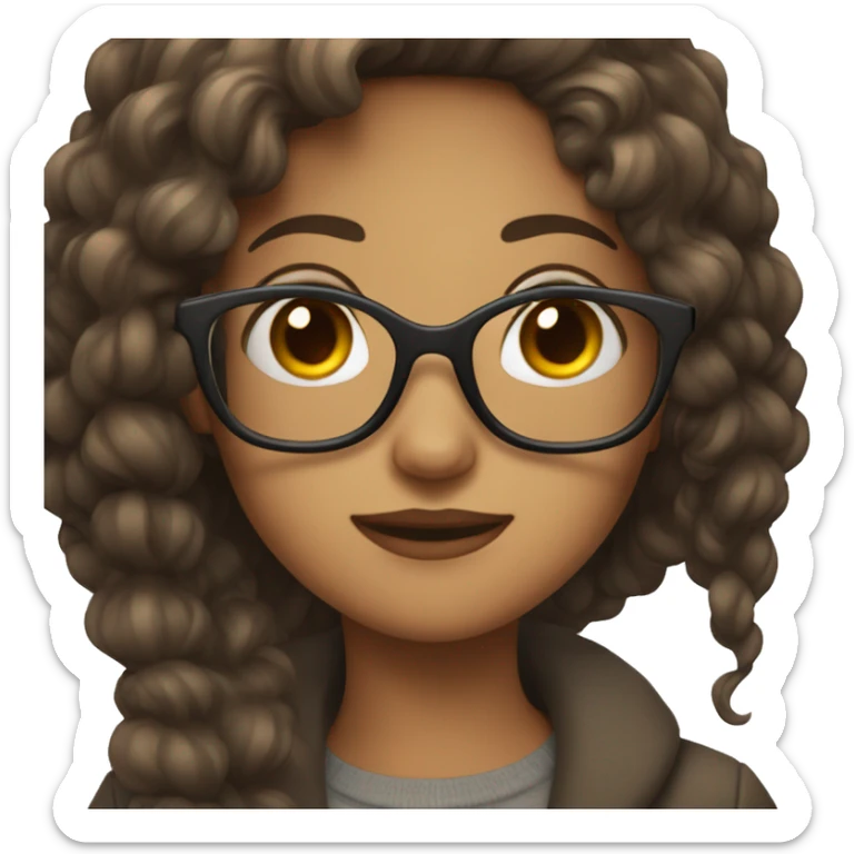 Beautiful light brown emoji girl with dark hair and glasses sticker