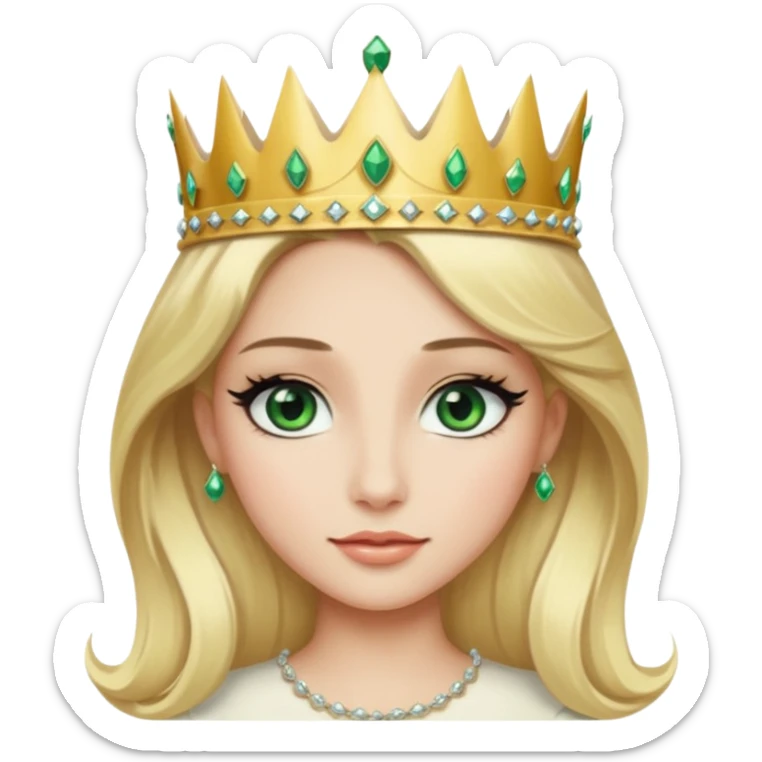 Emoji d’une femme blonde aux yeux en amande vert avec de long cils noir et une couronne avec écrit Princesse Elite sticker