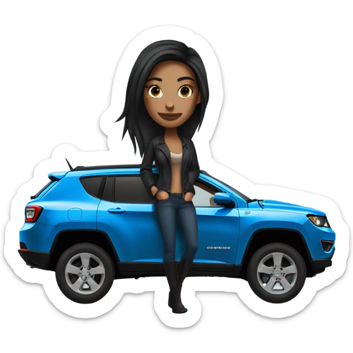 Black jeep compass car driven by sexy blue eyed brunette girl with black straight hair sticker