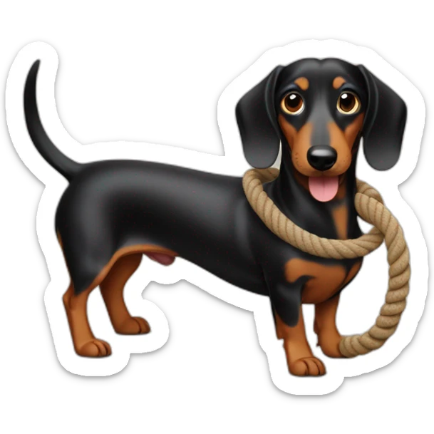 Sausage dog with a piece of rope sticker