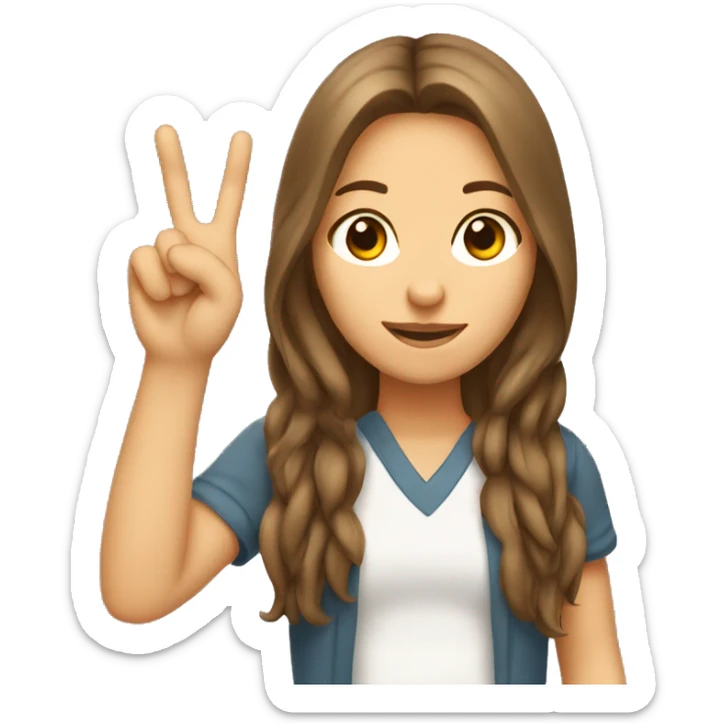 Brown long hair white girl holding up peace sign white sign sticker
