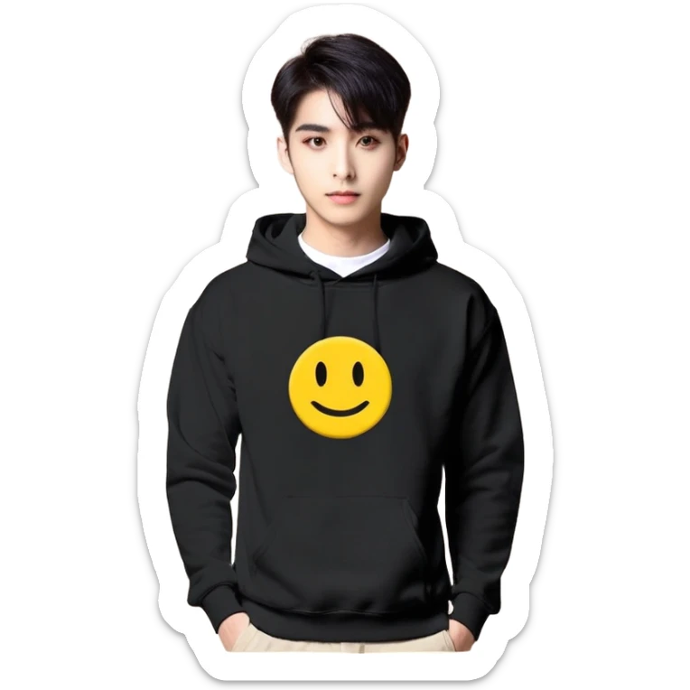 Sevimli bir anime tarzında erkek karakter emojisi. Kahverengi dağınık saçlı, kırmızı gözlü ve siyah kapüşonlu sweatshirt giyen karakter, hafif gülümseyerek sağ tarafa işaret ediyor. Arka plan sıcak ve enerjik bir kırmızı ile dolu, hafif parlayan efektler eklenmiş. Karakterin yüz ifadesi tatlı ve arkadaşça olacak şekilde tasarlanmış. Büyük gözler ve yuvarlak yüz hatları ile chibi/anime estetiğinde hazırlanmış. Hd kalite, yumuşak gölgeler ve parlak renk geçişleriyle detaylandırılmış. --ar 1:1
 sticker
