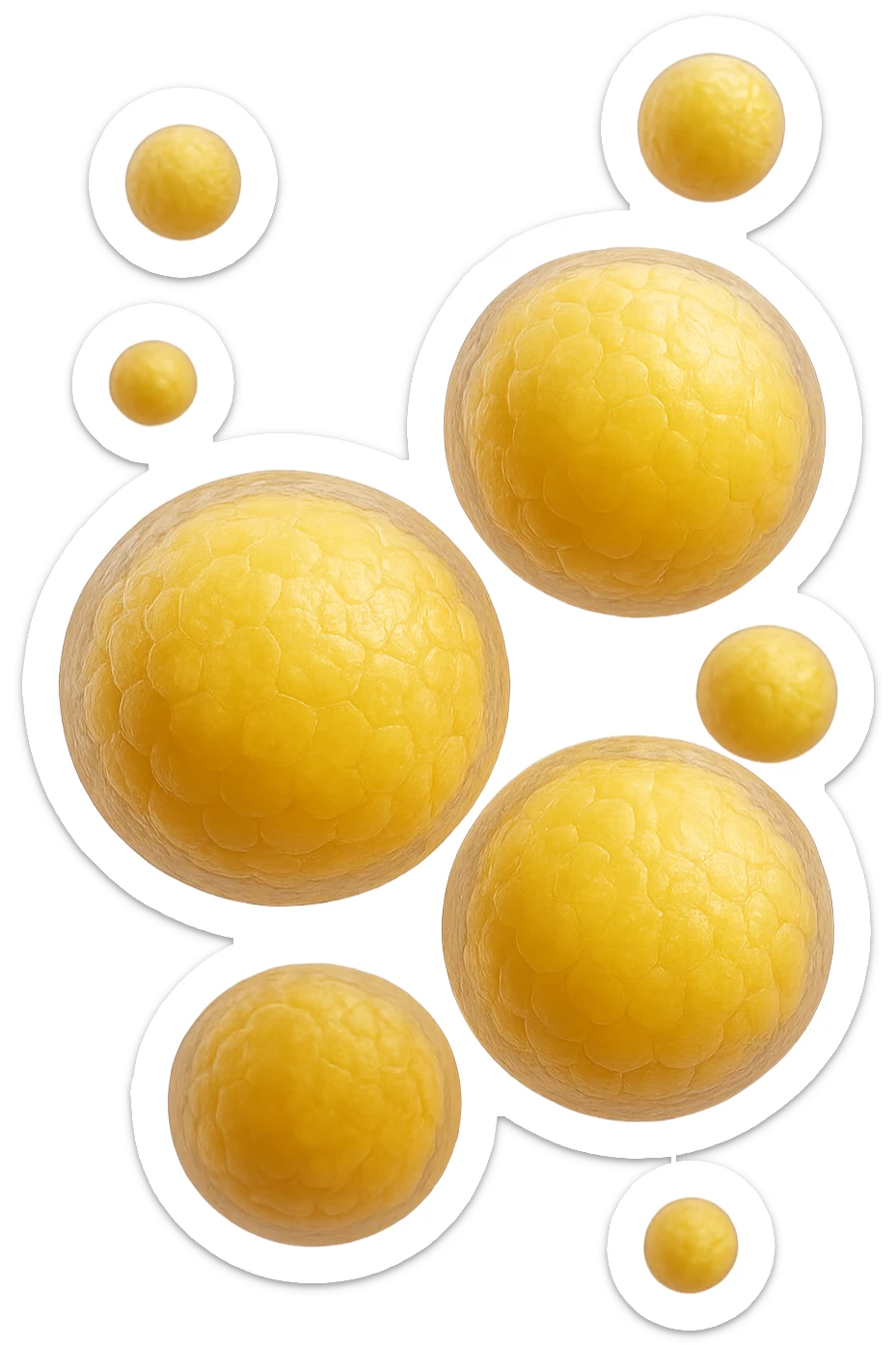 adipociti (cellule gialle) anatomiche realistiche fluttuano in aria, iperrealistico 4k sticker