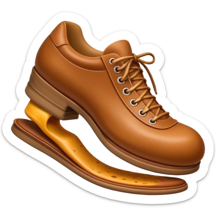 3D Apple-style emoji of a shoe with a foot inside, stepping and showing a clear shoe print below. and leg







 sticker